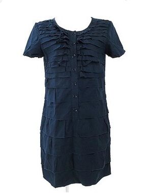 J. Crew Navy Ruffle-Front Short Sleeve Mini Dress 100% cotton 10